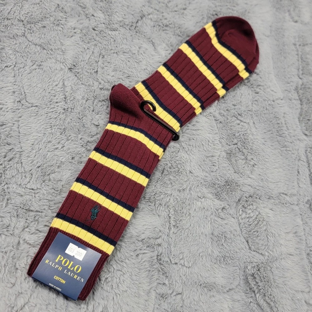 Polo Ralph Lauren Socks Mens 10-13 Burgundy Red Multi Striped Ribbed Pony Dress